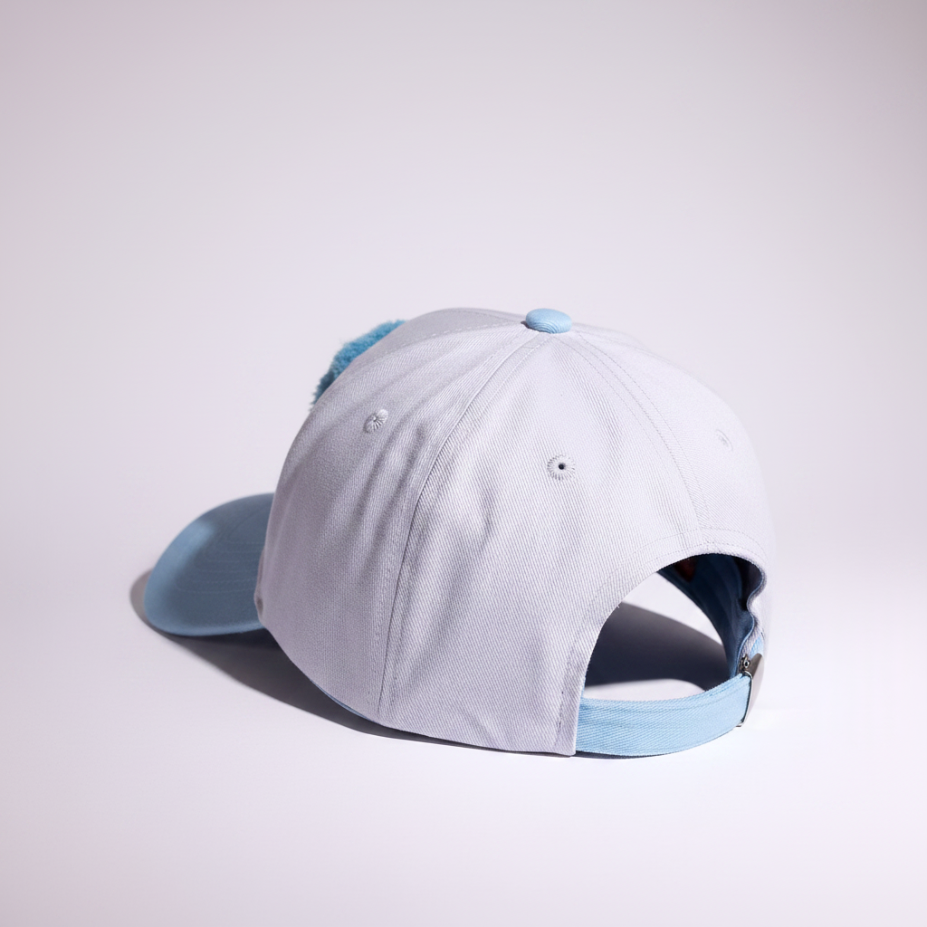 CAP 016 — casquette baseball en coton gris perle et bleu ciel au tuft bleu ciel — Tufting Studio, Paris (vue 5)