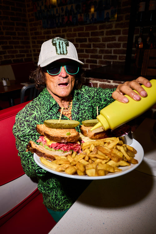 CAP 003 — casquette baseball en lin écru naturel au tuft vert kaki et vert d'eau — Tufting Studio, Paris (vue 2)