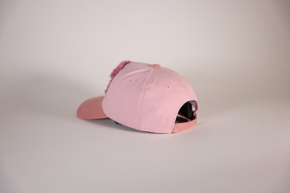 CAP 018 — casquette baseball en coton rose pâle et vieux rose au tuft rose framboise — Tufting Studio, Paris (vue 2)